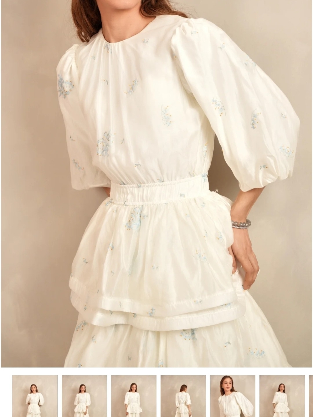 Ivory Tiered Maxi Skirt with Delicate Blue Floral Print - Picture 5 of 5